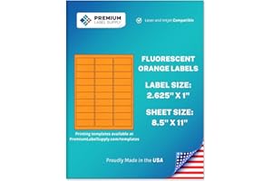 Premium Label Supply Bright Neon Color Fluorescent Stickers - 2.625" x 1" Address Labels - (Fluorescent Orange, 750 Labels)