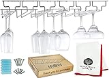 Wine Glass Rack Kit- Under Cabinet Stemware Holder Organizer More than for 18 Glass with Installation Hardware and Drying Bar Towel - Hanging Kitchen Storage Shelf Mounted | Bar Accessories Hanger