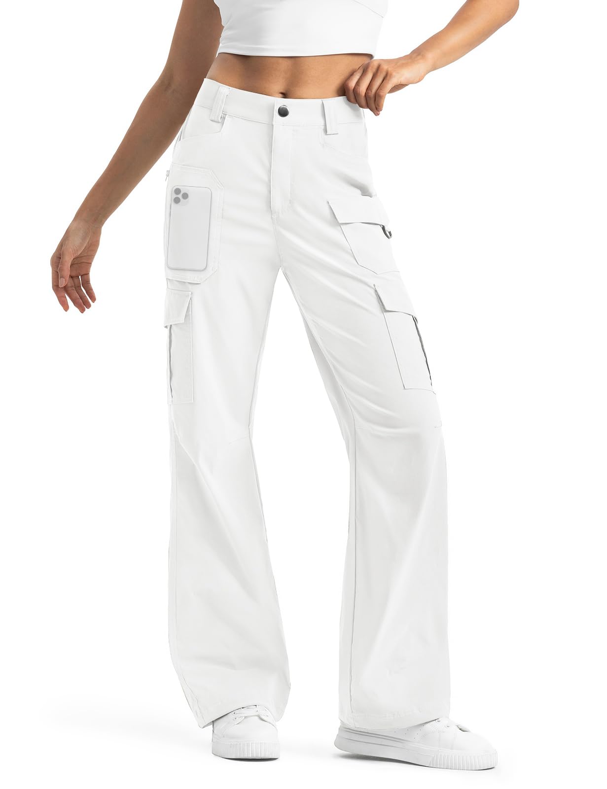 Photo 1 of Moosehill Women's-Cargo-Hiking-Pants-High-Waisted Wide Leg Water Resistance Lightweight Stretch for Work Casual Outdoor (White, 4, 30")