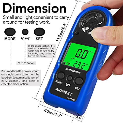Digital Anemometer, Mini Handheld Wind Speed Gauge Measuring Air Flow