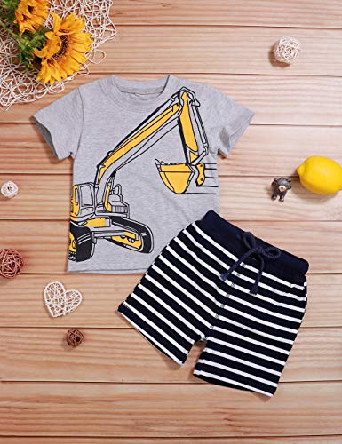 Toddler Baby Boy Clothes Short Sleeve Funny Letter Sweatshirt Top + Camouflage Shorts Summer Breathable Outfit Set (Grey, 4-5 T)