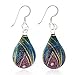 Chuvora 925 Sterling Silver Hand Painted Glass Multicolored Blue Purple Peacock Feather Teardrop Dangle Earrings for Women