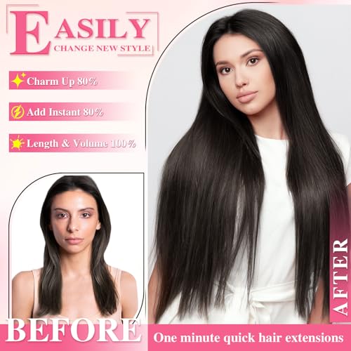 YUNIFFE Clip in Hair Extensions Human Hair 120g 18 Inch 8pcs Natural Black Remy Human Hair Extensions Straight Hair Extensions Clip in Double Weft #1B