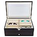 TimelyBuys 12 Piece Large Ebony Walnut Wood Eyeglass Sunglass Two Level Glasses Display Case with Drawer Storage Box