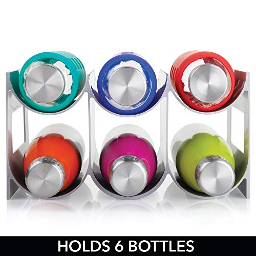 mDesign Plastic Free-Standing Water Bottle and Wine Rack Storage Organizer for Kitchen Countertops, Pantry, Fridge - BPA Free - 2 Tiers, Holds 6 Bottles - Gray