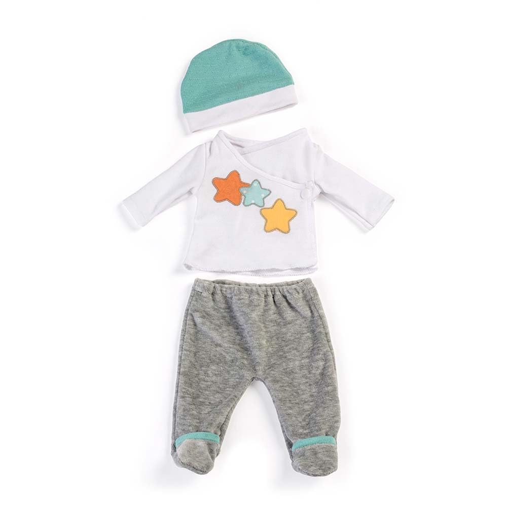 Miniland Doll Clothes 2 Piece Pajama Set in Grey for Dolls up to 40cm. Como with sleepy hat