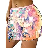TWINKLEDE Sequin Mermaid Skirt Sparkly Mardi Gras Costume Belly Dance Mini Skirts for Women