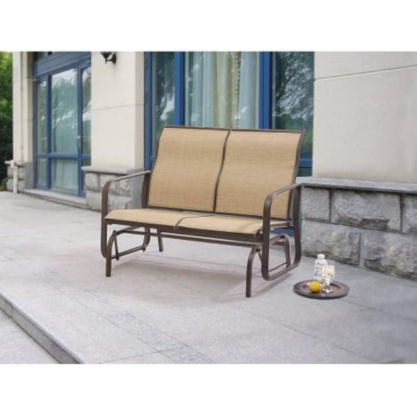 Amazon Com Mainstays Wesley Creek 2 Seat Sling Glider Tan Great Addition Garden Outdoor