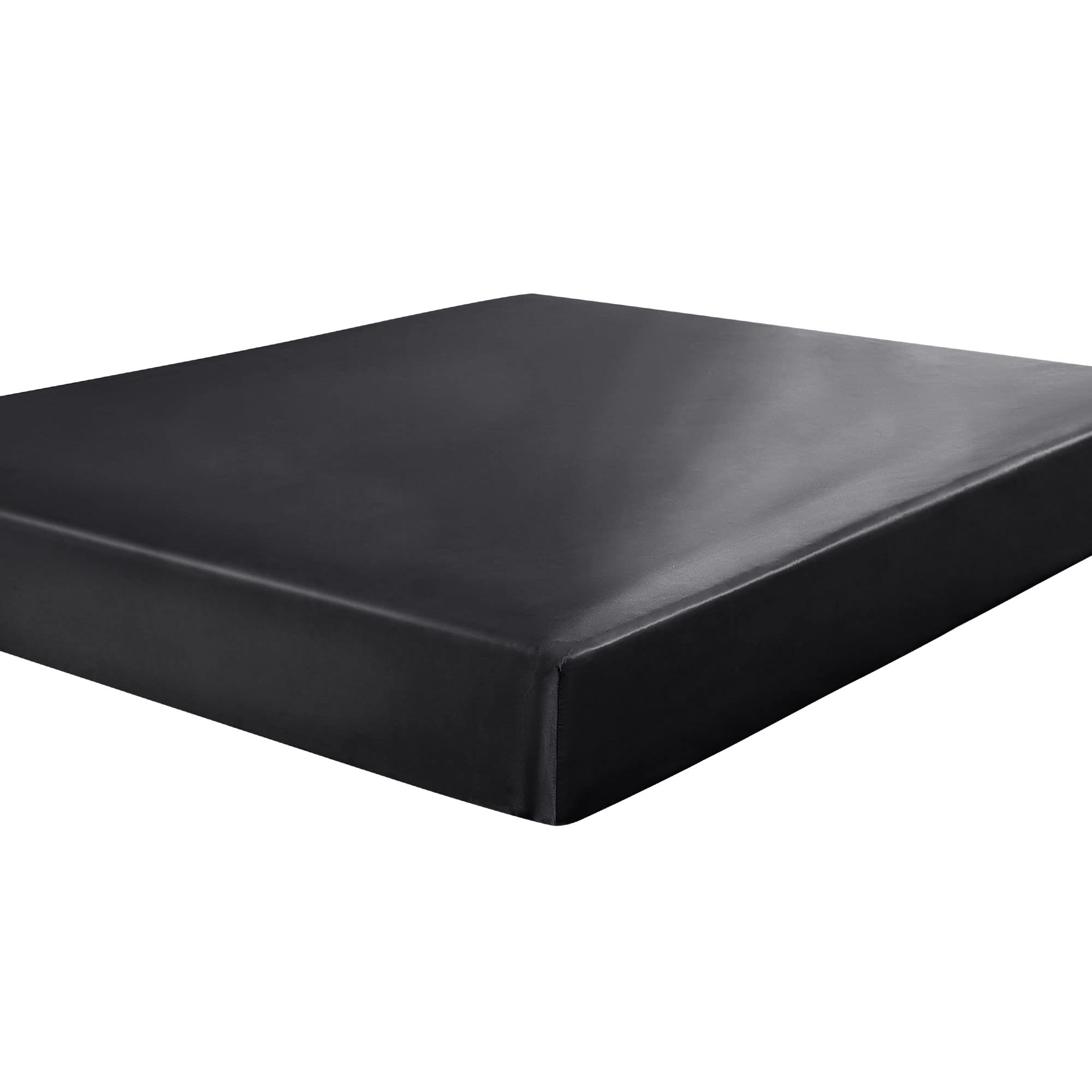 sourcing map Satin Fitted Sheet, Solid Silky 12" Deep Pocket Bed Sheet, Soft and Breathable Satin Bed Fitted Sheet Black Super King (198 x 203cm)