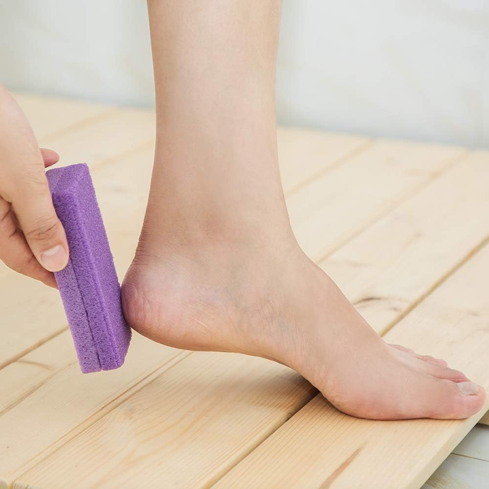 4 Pack Foot Pumice Stone,Sonku Exfoliator Pedicure File Block Callus Remover Scrubber with 1 Pcs Stainless Steel Foot Rasp and 5 Pcs Nail Files 100/180 Grit-Purple: Health & Personal Care