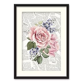 Black Paper Framed Canvas Wall Art for Living Room, Bedroom Animals or Plants Pop Up Vintage Newspaper Backgroud Canvas Prints for Home Decoration Ready to Hanging - 23x31 inches