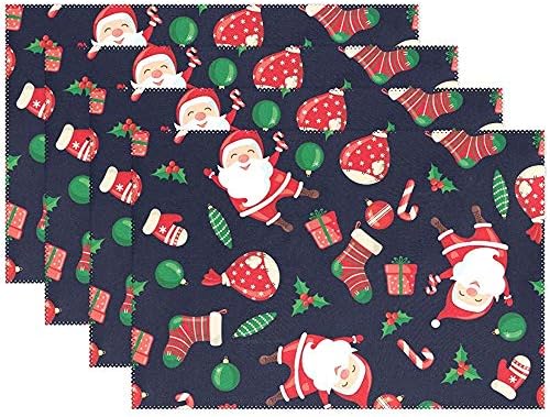 Chrismas Santa Claus Socks Gifts Candies Placemats,Set of 6,Heat-Resistant Washable Table Place Mats Table Decoration,12 X 18 Inches