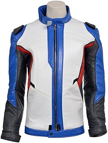 Soldier 76 PU Leather Jacket Costume Cosplay Coat For Men Halloween Outfit (XX-Large)