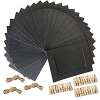 NOBBEE Paper Photo Frame 4x6 Kraft Paper Picture Frames 30 PCS DIY Cardboard Photo Frames with Wood Clips and Jute Twine (Black)