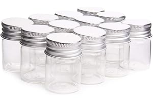 Teensery 12 Pcs Empty Clear Glass Bottles with Screw Aluminum Cap Mini Container Jars for Essential Oil Powders Cream Ointments Grease Cosmetic Makeup Sample(15ml)