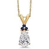 Gem Stone King 14K Yellow Gold Lab Grown Diamond and Blue Sapphire Pendant Necklace for Women | 0.82 Cttw | Gemstone April Birthstone | Pear Shape 8X5MM | With 18 Inch Chain