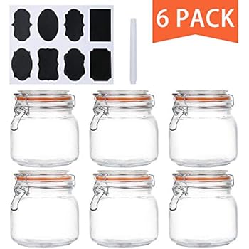 Encheng 25 oz Glass Jars With Airtight Lids And Leak Proof Rubber Gasket,Wide Mouth Mason Jars With Hinged Lids For Kitchen Canisters 750ml, Glass Storage Containers 6 Pack ...