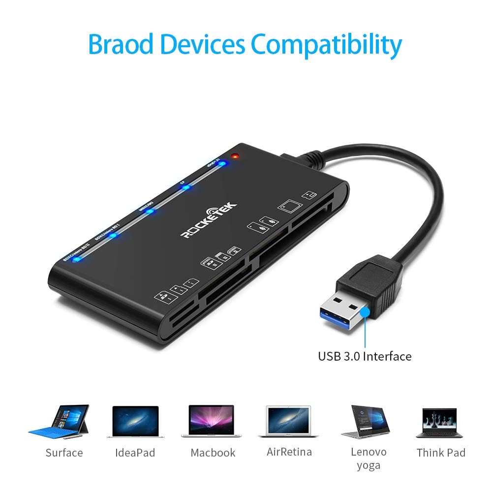 USB 3.0 Kartenleser 7 in 1 SD/TF/CF/MS/XD/Micro SD Speicherkartenleser mit USB3.0 (5Gbps) Super Speed, kompatibel mit Windows/Linux/Mac OS/Vista 6