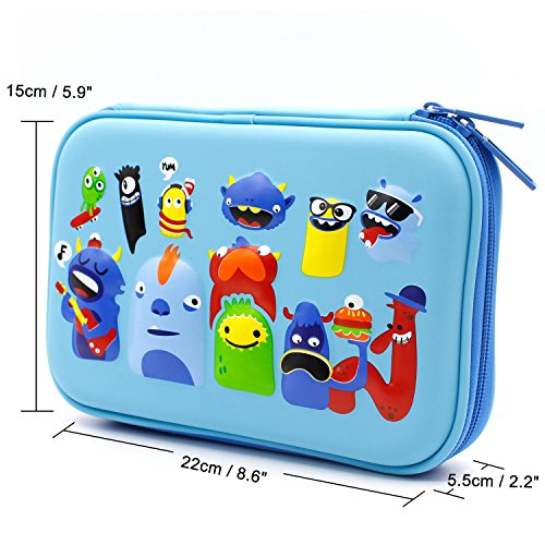 Monsters School Boys Hardtop Pencil Case Holder - Cool Toddlers Kids Pencil Box Pen Bag (Light Blue) - Thumbnail 2