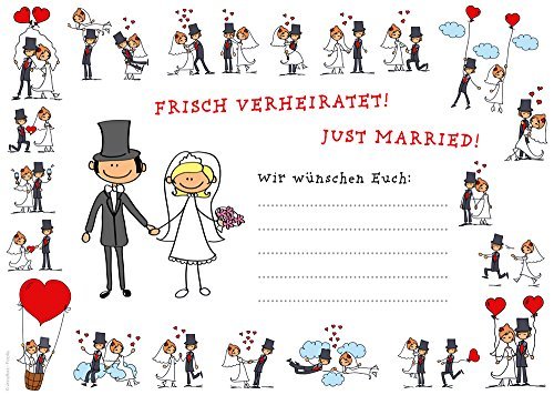 Wedding Balloon Release Cards (Pack of 55) Set 01: 'Frisch verheiratet - Just married' Red/White [German Language]