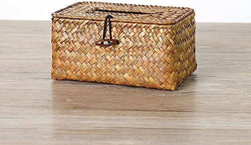 MQHY Box Vintage Tissue Box Handmade Weave Pumping Paper Boxes Grass Weave Square Napkin Box Toilet / Carriage Tissue Box On The Table Incorporated Barrel For Office and Home,Orange,18CM12CM8.5CM