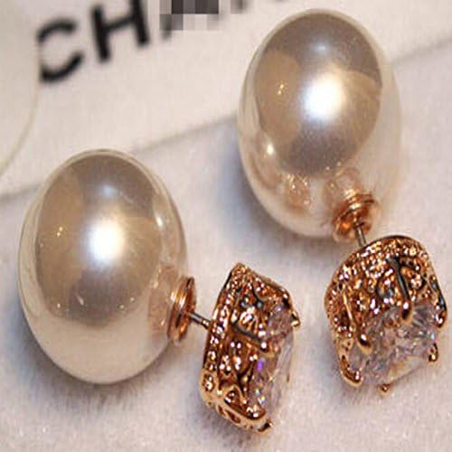 Clero Jewelry Fashion Oversized Double-sided Gold Plated Zircon Pearl Rhinestone Hypoallergenic Stud earring cubic zirconia hoop earrings white gold