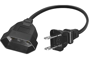 TOPTEKITS US 2-Prong Nema 1-15P to European EU 2-Prong Female 1ft Short Power Cord, US 2-Prong Plug to Euro CEE7/16 Female Socket Euro US Plug Adapter Cable, 2-Prong US EU Plug Adapter Cord