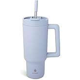 Manna Stainless Steel Double Wall Insulated Tumbler with Smart Seal Dual Sip Lid and Straw Fit Handle - 40 Oz - Ocean Mist Powder Coat