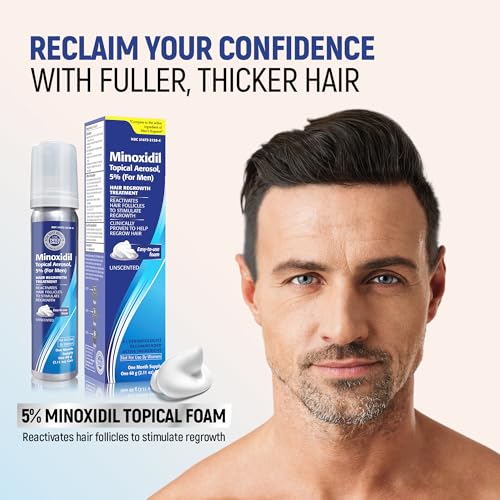 Minoxidil 5% Topical Aerosol Foam, Hair Regrowth 4 Months Treatment for Men, 2.11 oz (4 Pack)