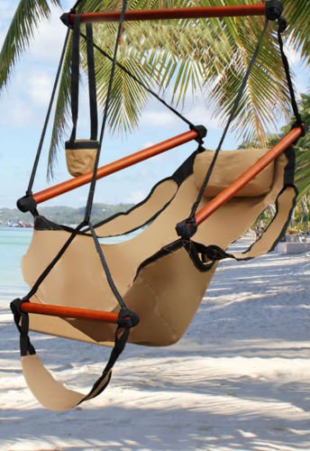 Hammock Hanging Chair Air Deluxe Sky Swing Outdoor Chair Solid Wood 250lb (Tan)