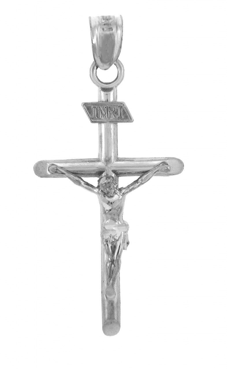Men's Sterling Silver Crucifix Pendant Necklace with Stainless Steel