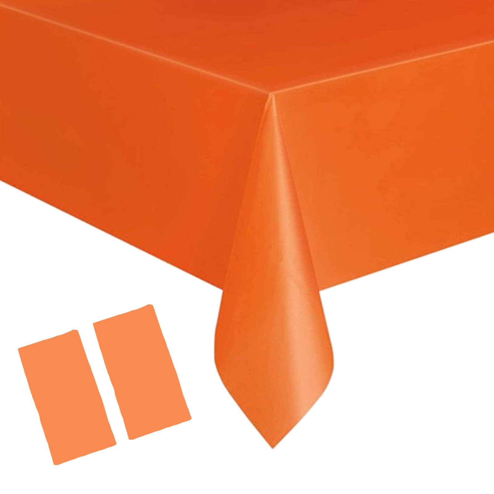 2Pcs 137*274cm Orange Disposable Halloween TableCloth Party,Rectangular Dining Tablecovers Plastic Orange Table Cloth Party for Indoor/Outdoor Picnic,Christmas,Halloween,Birthday Parties Decorations