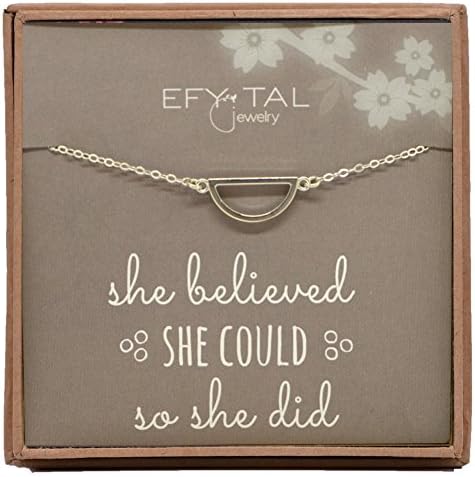 Sterling Silver Inspirational Motivational Necklace For Daughter, Niece, Athlete, Half Circle Friend Gift