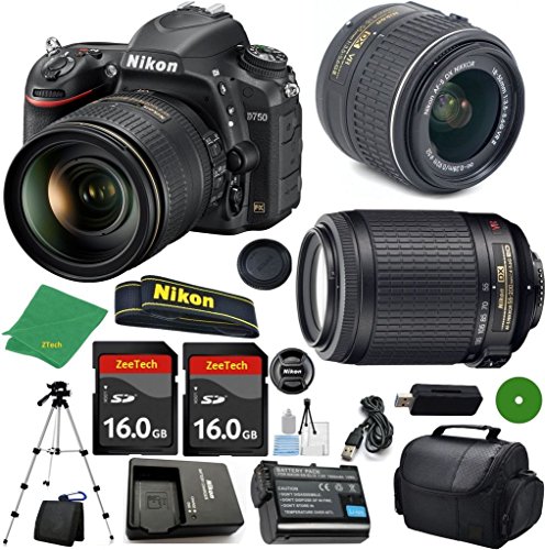 Nikon D750 - International; Version (No Warranty), 18-55mm f/3.5-5.6 DX VR, Nikon 55-200mm f4-5.6G VR, 2pcs 16GB Memory, Camera Case Nikon D750 - International; Version (No Warranty), 18-55mm f/3.5-5.6 DX VR, Nikon 55-200mm f4-5.6G VR, 2pcs 16GB Memory, Camera Case