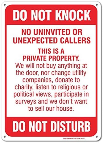 No Soliciting Sign - Do Not Knock - Do Not Disturb Aluminum Metal Sign Large 10 X 14 Inch