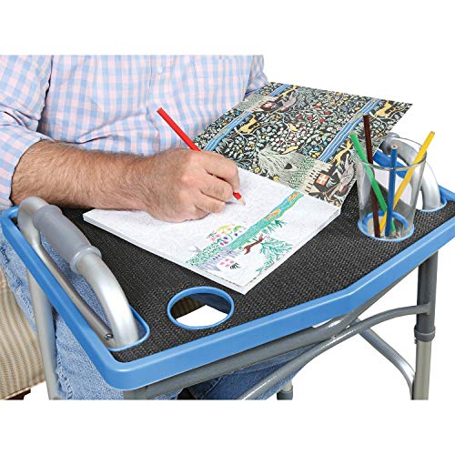 Support Plus Walker Tray Table Accessory with Non-Slip Mat/Cup Holders (21"x16") - Royal Blue