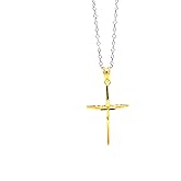 Charm America - Gold Plated Cross Pendant Necklace- Gold Plated on 925 Sterling Silver- Silver Adjustable Necklace 16"-18"