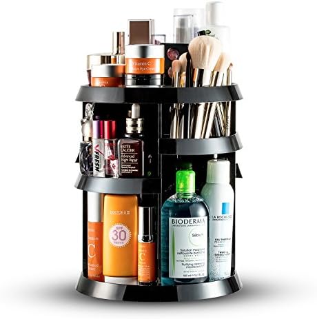 360 Degree Rotating Makeup Organizer,Adjustable Multi-Function Cosmetic Storage Box Make Up Display Stand,7 Layers, Fits Toner, Creams, Makeup Brushes, Lipsticks and More (Black)
