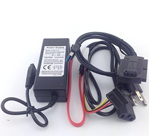 YSFMODE®USB 3.0 to SATA and IDE Hard Drive Adapter Converter Cable for 2.5 / 3.5 Inch Hard Drive / Optical Drive with External AC Power Adapter SET