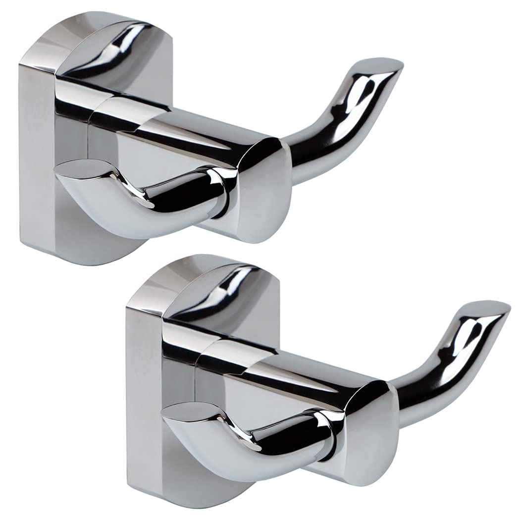 HIMREYLD Bathroom Door Hooks for Towel Robe 2 Pack, Solid Brass Coat Hooks for Back of Door Wall Mounted Bedroom with Modern Chrome Finish