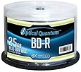 Optical Quantum OQBDR06LT-50 6X 25GB BD-R Single Layer Blu-Ray Recordable Blank Media Logo Top, 50-Disc Spindle