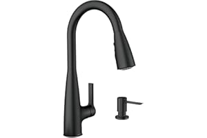 Moen Haelyn Matte Black Single-Handle Pull-Down Sprayer Kitchen Faucet Featuring Power Boost for a Faster Clean, Soap Dispenser Included, 87627BL
