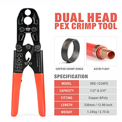 iCrimp PEX Crimping Tool, Combo1/2inch, 3/4inch Plumbing Tool, Copper