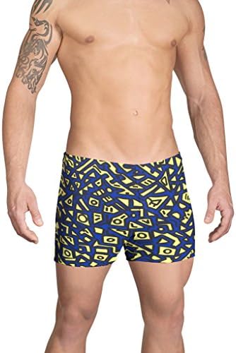 Vuthy Sim Brand Men's Swim Boxer in Royal Yellow Abstract Print