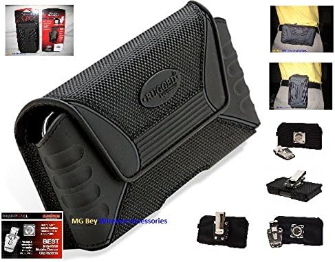 Rugged QX NXT Large Tough Heavy Duty Horizontal/Vertical Black Holster Pouch Design W/Detachable Strong Quad Lock Metal Steel Belt Clip for ZTE Kirk/ Grand X Max 2 Z988/ Imperial Max Z963U/ Zmax Pro