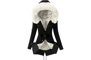 TIMIFIS Winter Jackets for Women with Fur Hood Plus Size Thickened Coats Winter Fleece Warm Overcoat Solid Pockets Parka