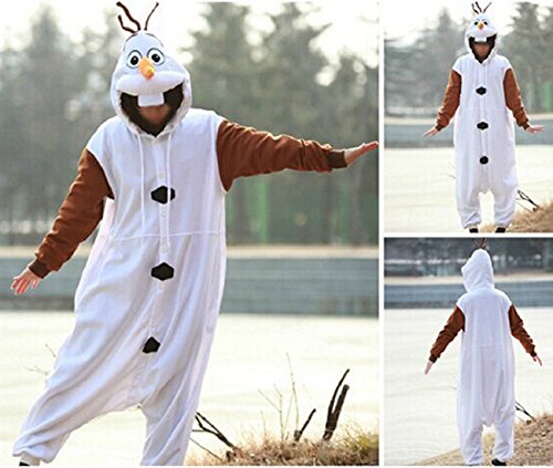 RunFar Unisex Adult Cartoon Cosplay Kigurumi Snowman Olaf Jumpsuit Sleeping Wear Pyjama Fleece-Overall