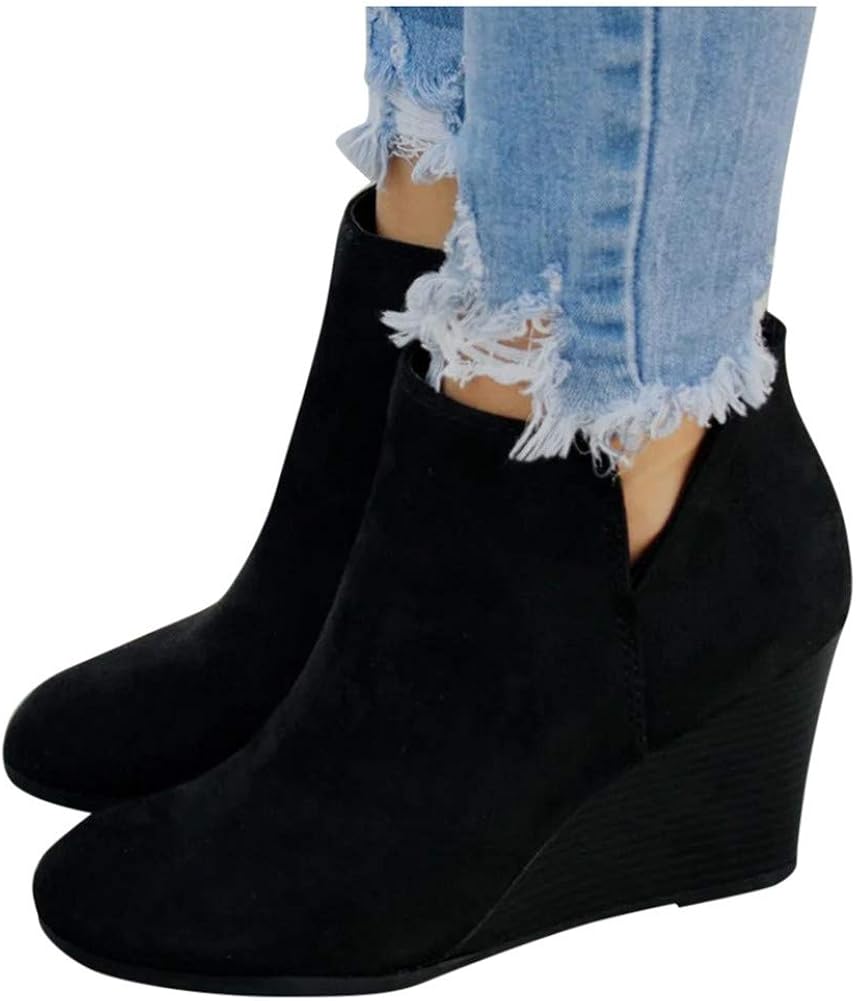 Ankle Booties for Women,Wedges Ankle Booties Retro V Cutout