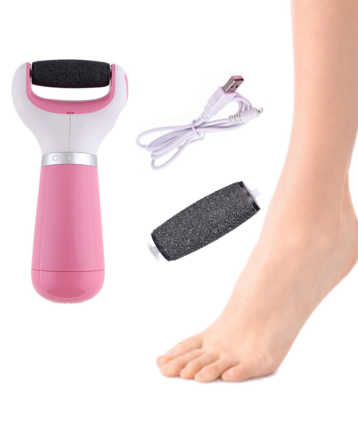 Photo 1 of Electric Callus Remover for Feet Callus Remover Foot Callus Remover Tool Foot Buffer Electric Foot Calloused Feet Remover Tool Pedicure Supplies USB Charging and Battery Power?1 Roller?Pink?