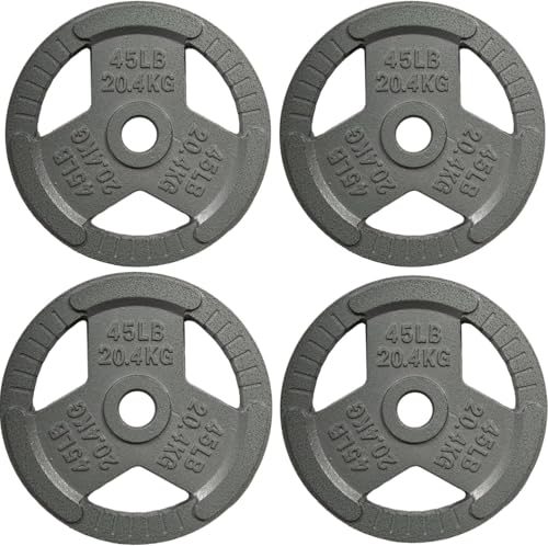 Yes4All Tri-Grip Handles Cast Iron Olympic Weight Plates, 2-Inch Weight Plates for Weight Lifting with Smooth and Durable Finish, Suitable for Strength Training Exercises (Single, Pair and Set)